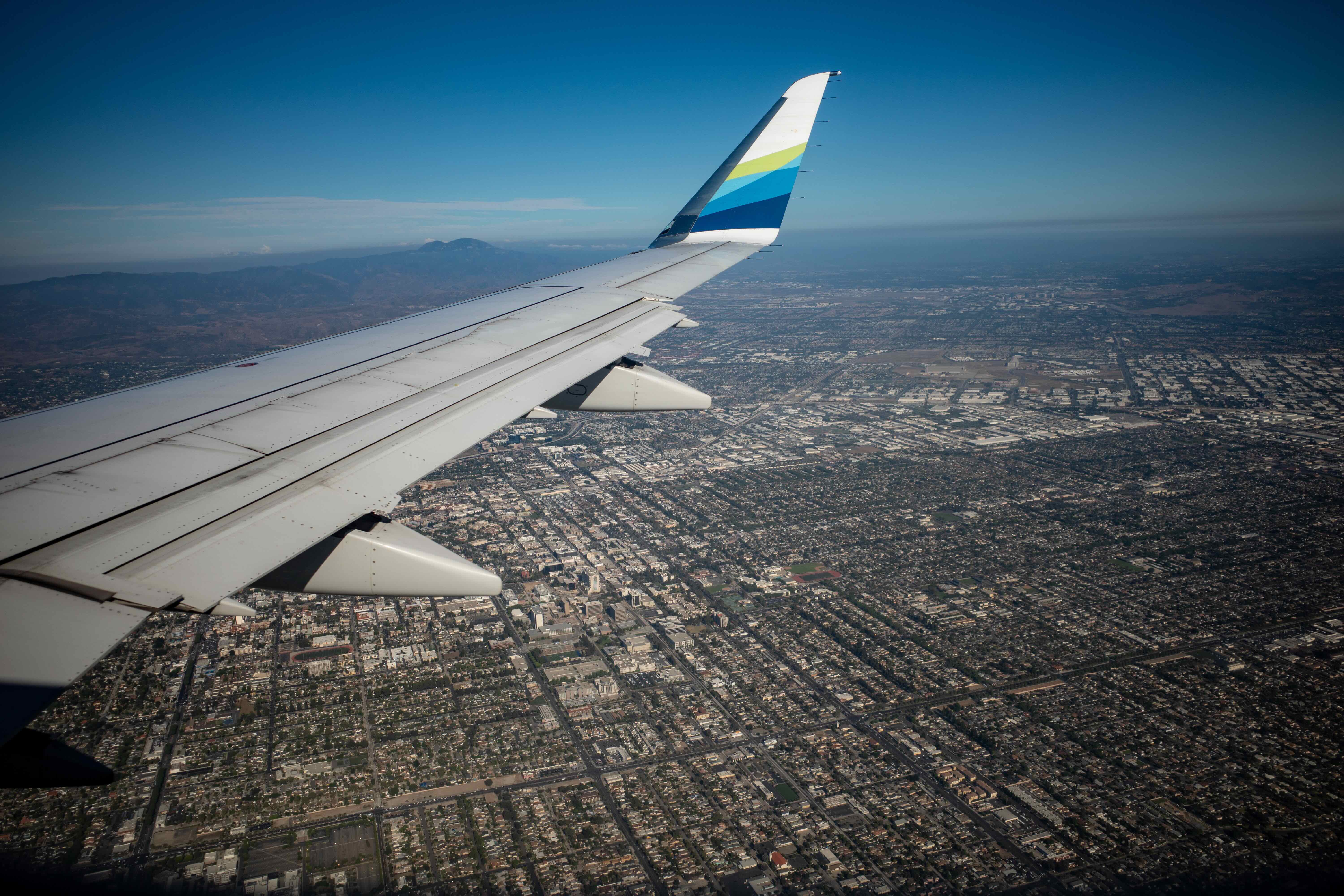 Aerial view of southern California sprawl from an airplane window