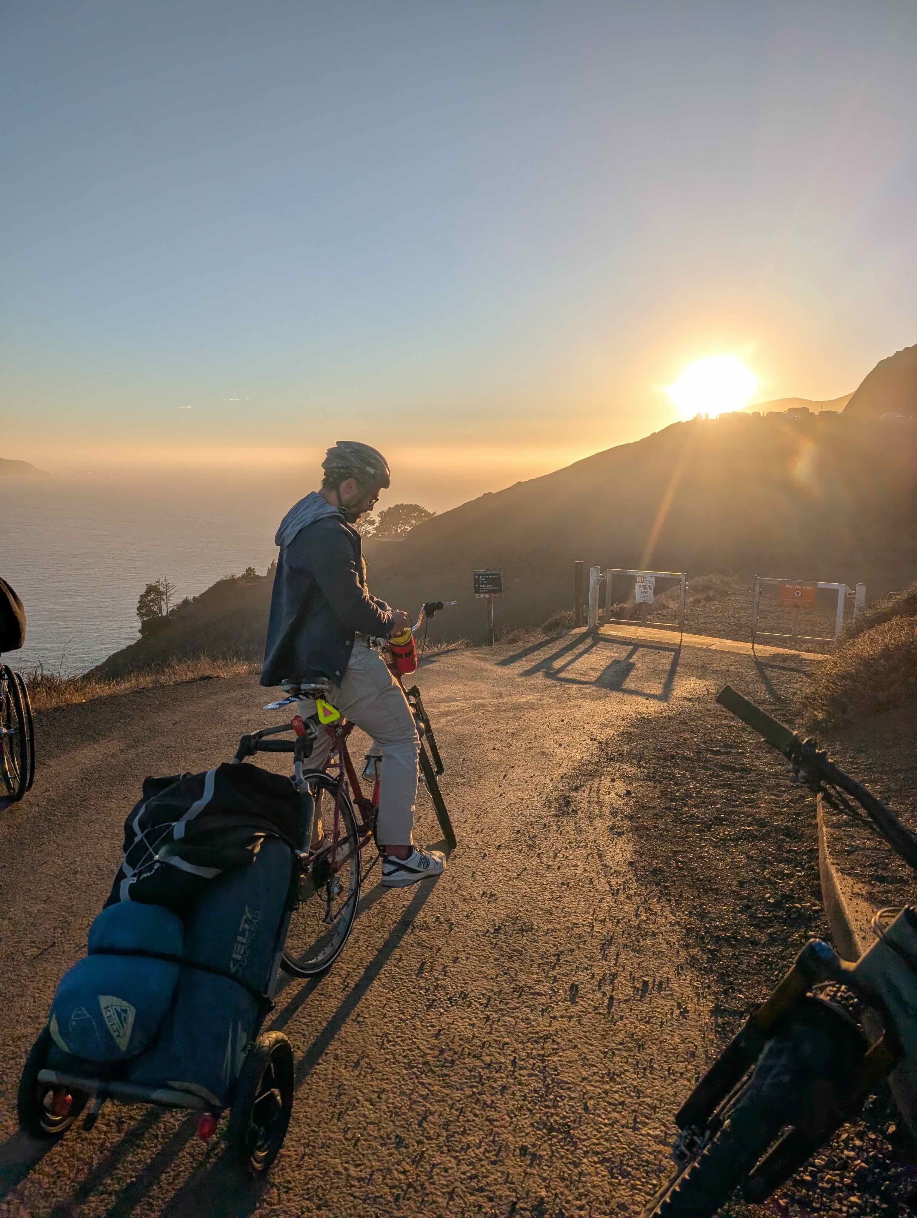 your author, taking in the sunset with his bike-camping setup