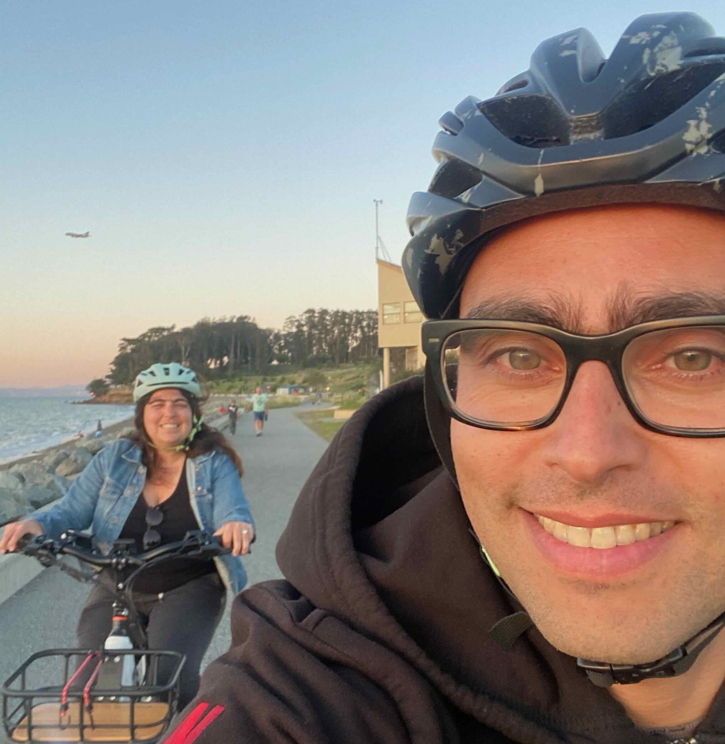 your author and partner, biking