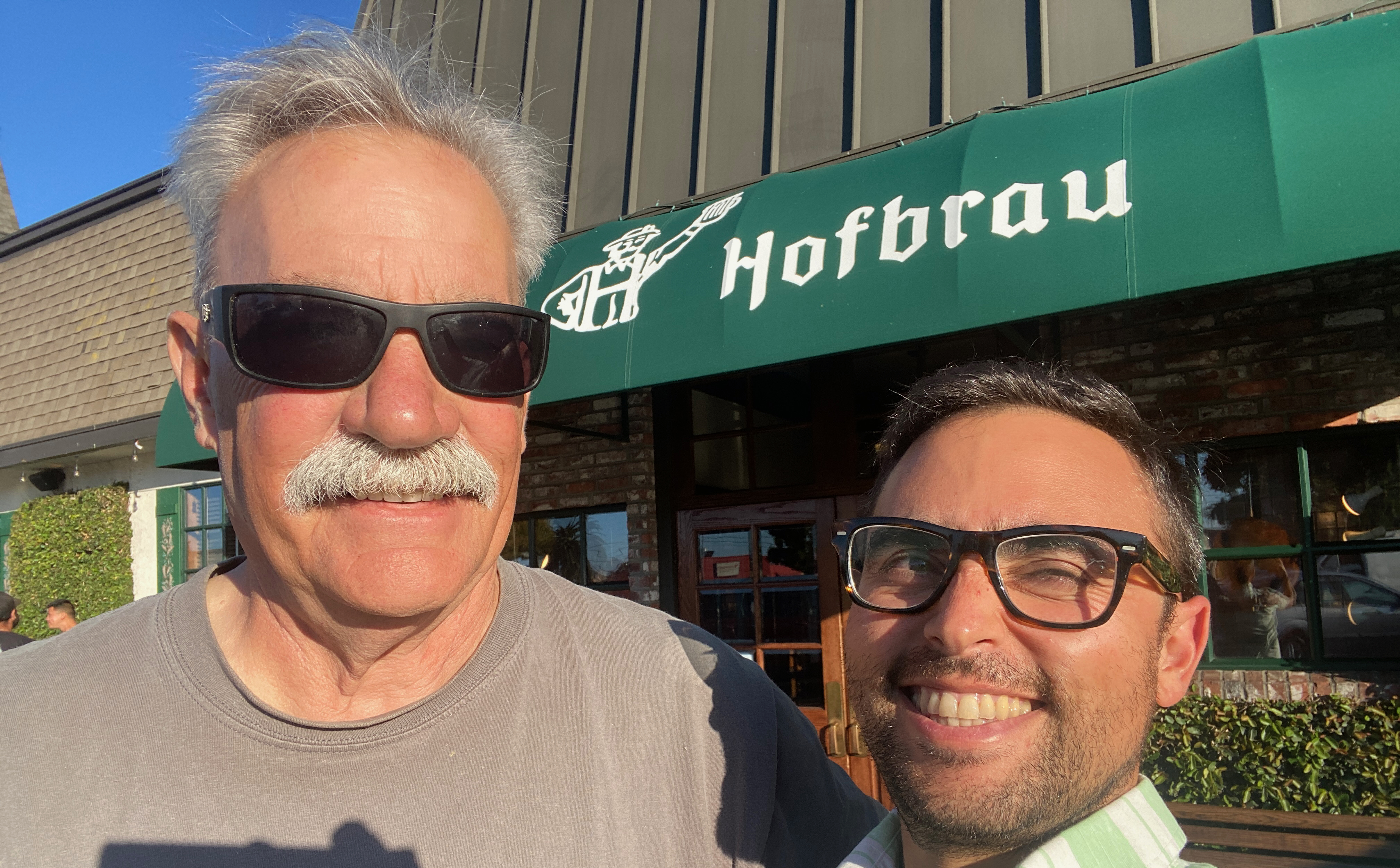 Mike and Max, in front of Harry's Hofbrau