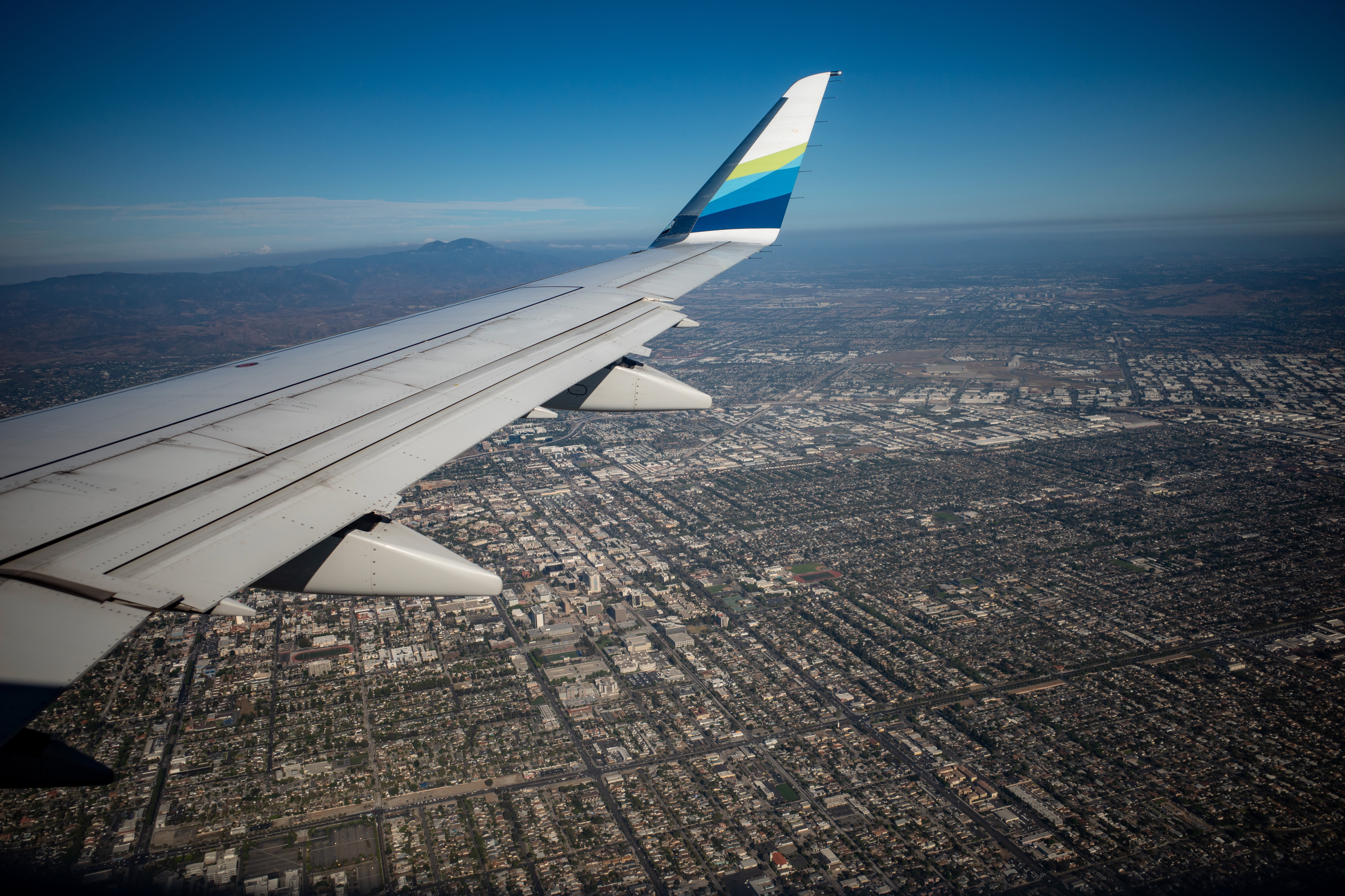 Airplane flight over Orange County