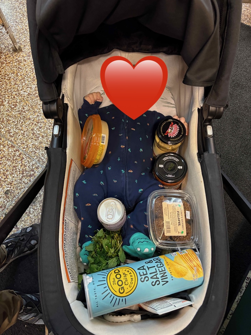 infant + stroller as shopping cart