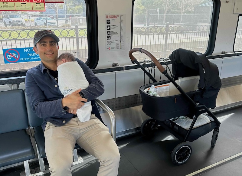 father and son on the train