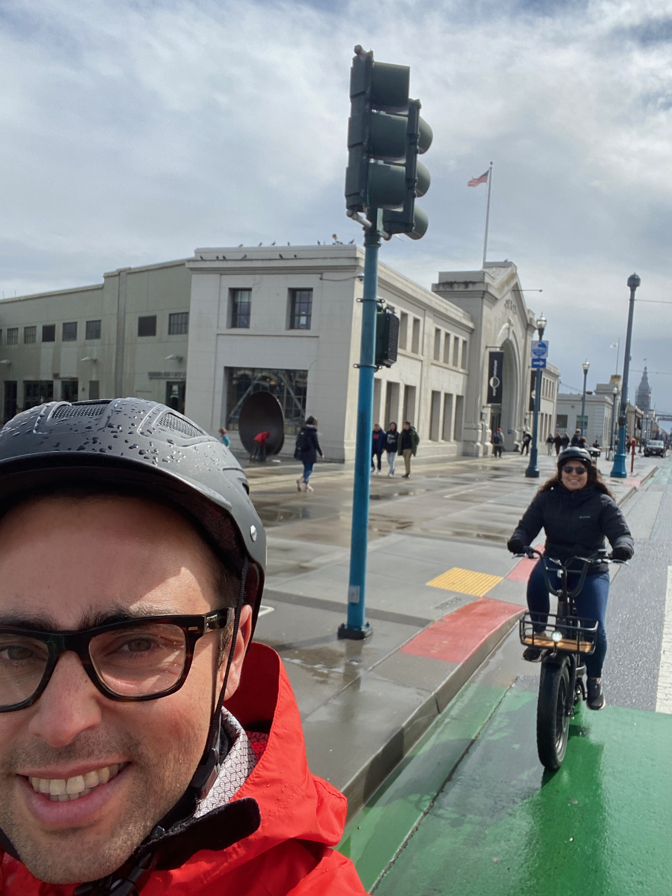 Riding e-bikes on Embarcadero