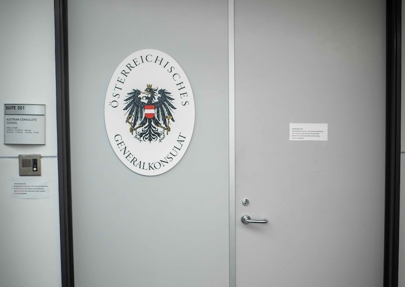the front door of the Austrian consulate in Los Angeles